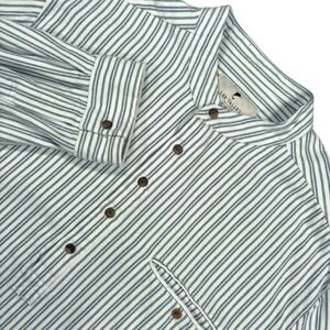 Lee Valley Flannel Popover Shirt Mens XXL White Blue Striped Grandfather Collar